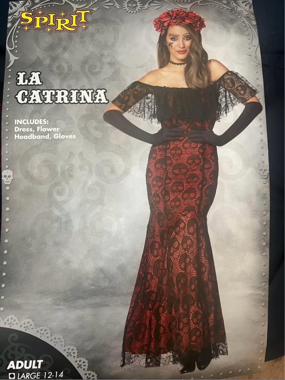 Spirit La Catrina Women's Red & Black Lace Mermaid Dress